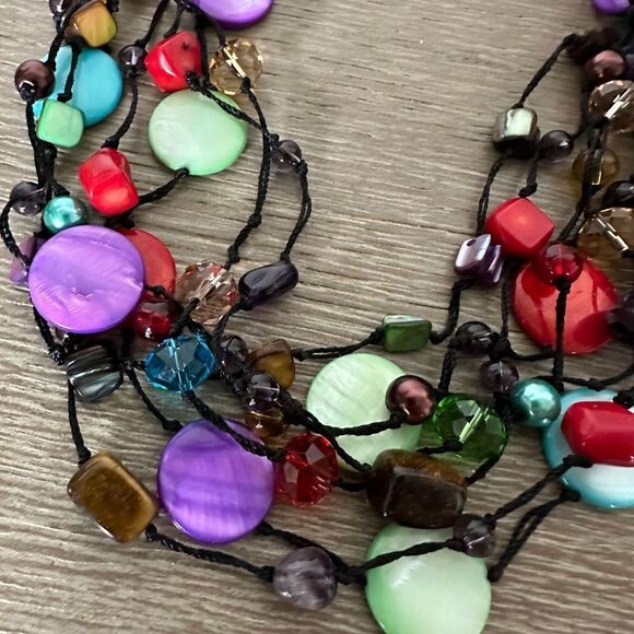 Premier Designs Rainbow Shell Beaded Statement Necklace - Picture 3 of 5